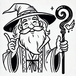 DALL·E 2024-12-10 16.10.45 - A black-line illustration of a wise sage resembling a mage but no...png