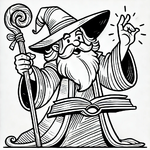 DALL·E 2024-12-10 16.12.17 - A black-line illustration of a wise sage resembling a mage but no...png