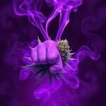 A digital painting from a bird’s eye view perspective showing a fist of purple smoke hitting a...jpg