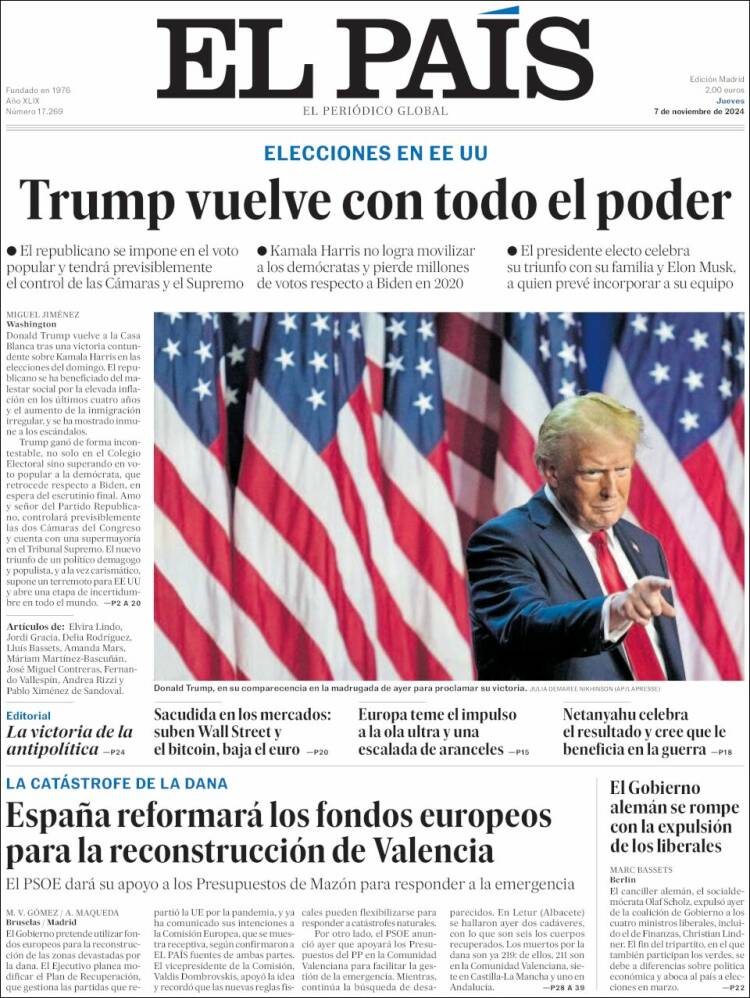 Обложка El País. Источник: es.kiosko