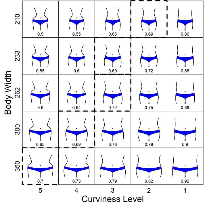 Так выглядели силуэты, которые различались не только соотношением талии и бедер, но и степенью округлости. Иллюстрация: Scientific Reports